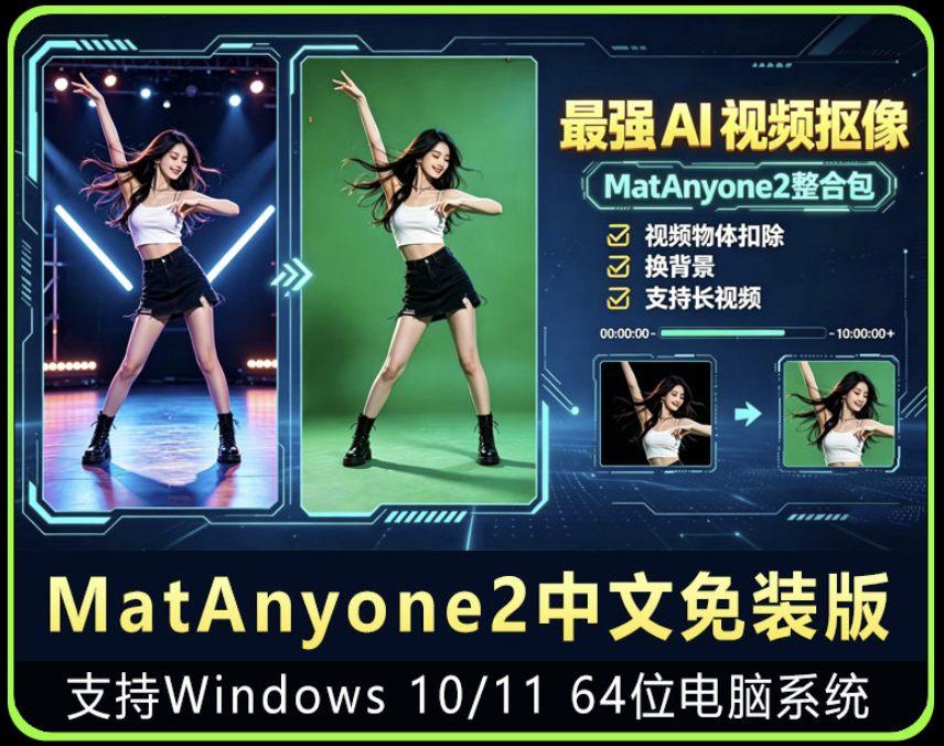 MatAnyone2.0中文AI长视频抠图工具一键抠像去水印去人物软件win MatAnyone2.0中文AI长视频抠图工具一键抠像去水印去人物软件win